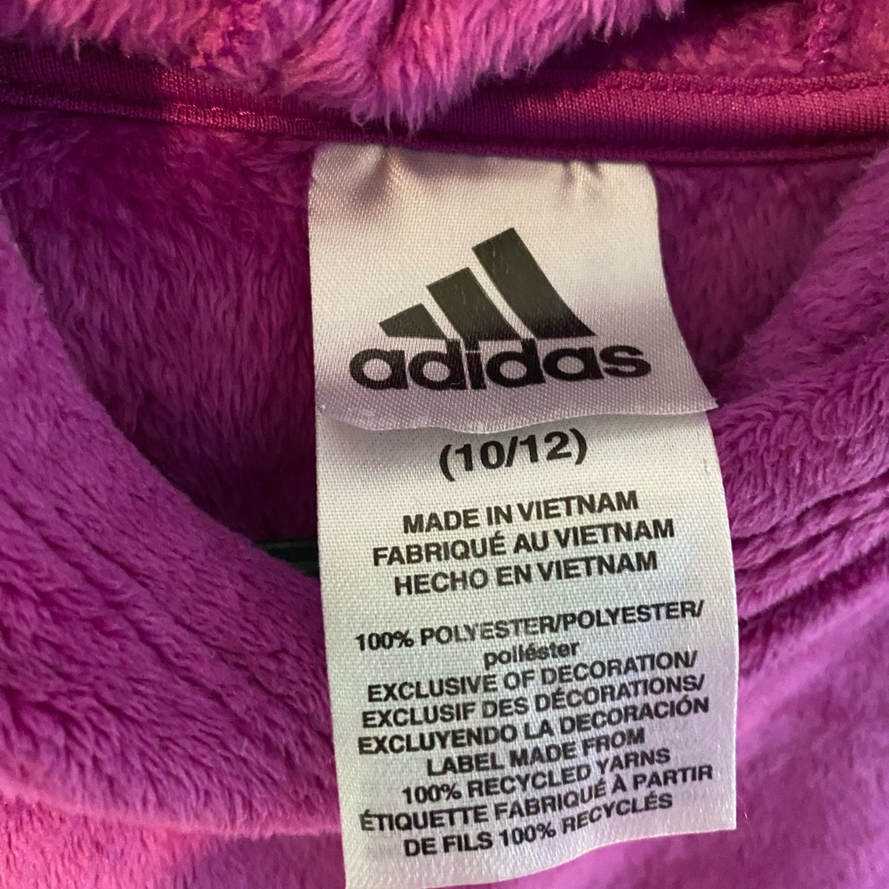 Adidas Fuchsia Purple Fuzzy Soft Hoodie Sweatshirt Girls Size medium - Picture 3 of 7